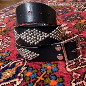 BLACK LEATHER belt with silver studs